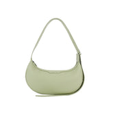 Light green crescent shoulder bag with textured leather on white background, Amazing Song