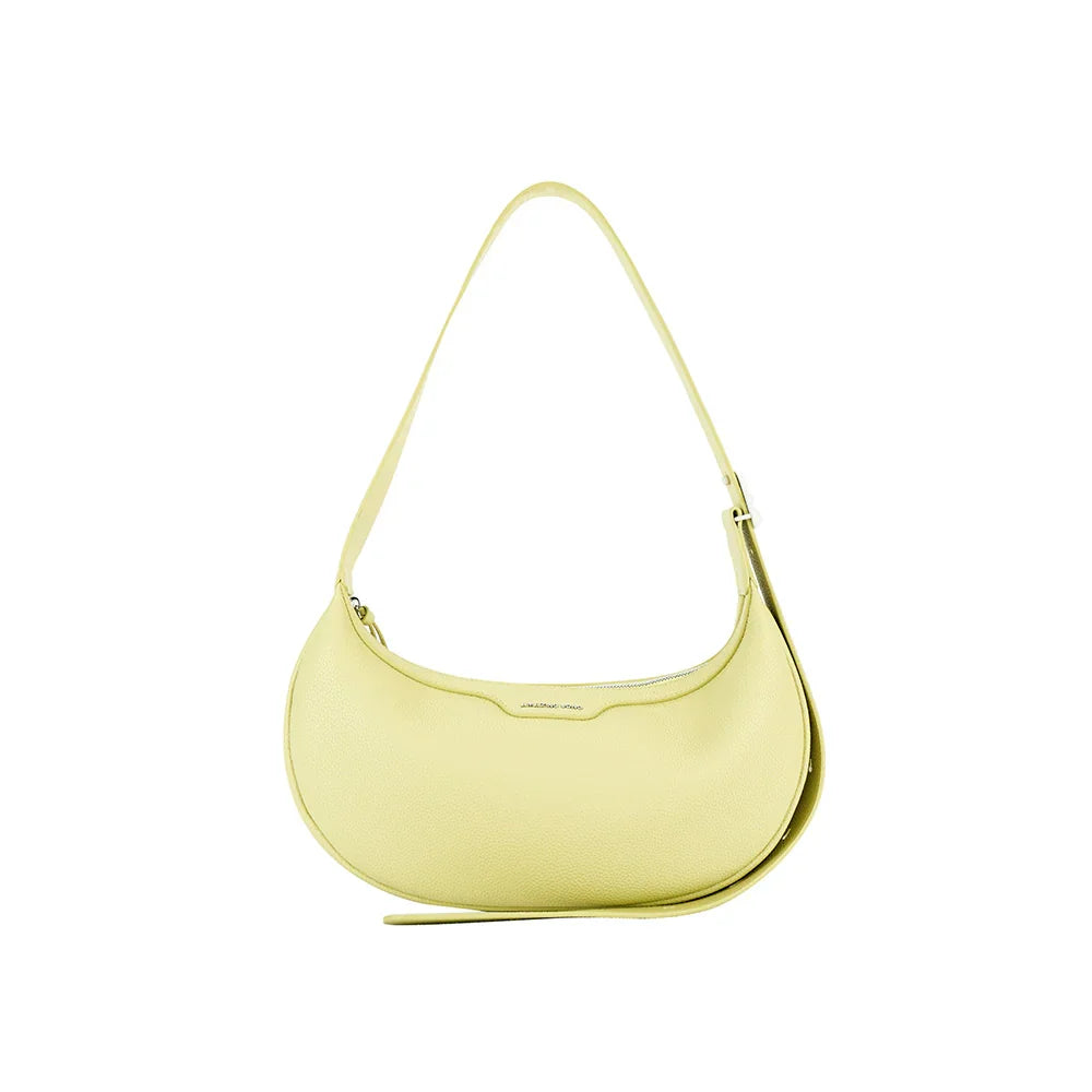 Yellow crescent shoulder bag with pebbled texture, Amazing Song official website