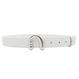 White leather belt with unique silver buckle, Amazing Song fashion accessory