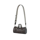 Amazing Song dark brown leather duffle bag with striped adjustable shoulder strap