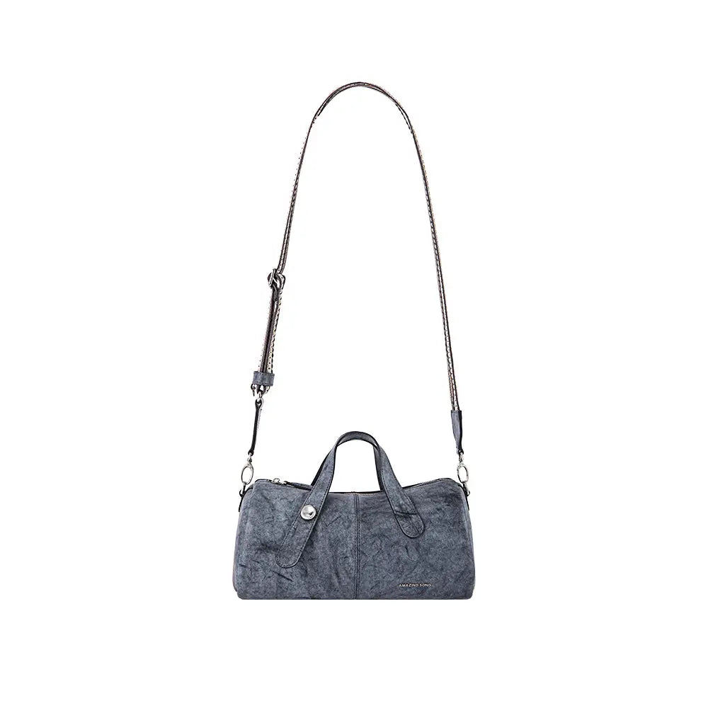 Dark gray textured handbag with top handles and adjustable shoulder strap, Amazing Song