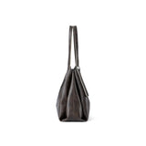 Dark brown leather tote bag side view, Amazing Song official website product image