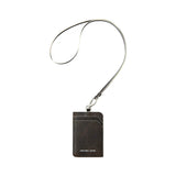 Amazing Song dark brown leather card holder with neck strap on white background