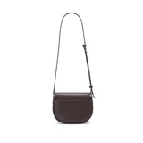 Minimalist dark brown leather crossbody bag on white background, Amazing Song fashion accessory