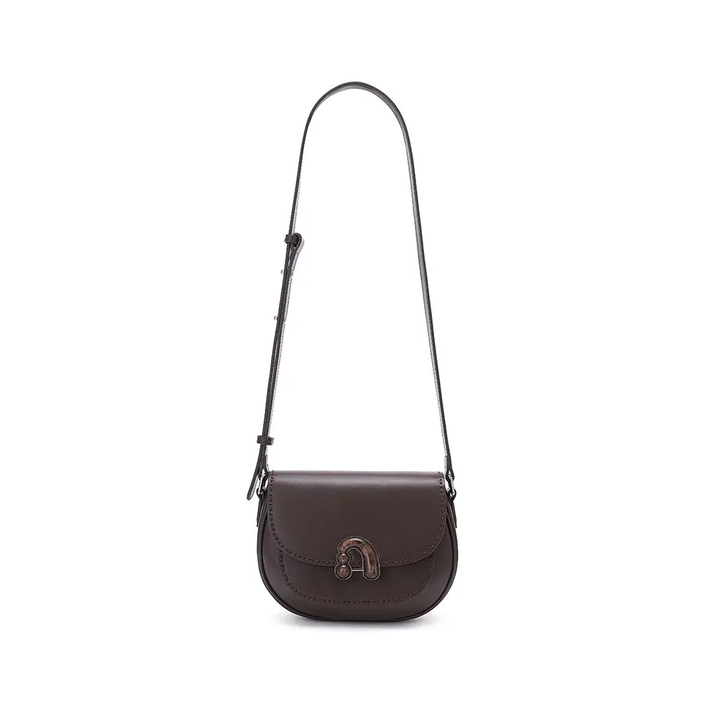 Dark brown leather crossbody bag with buckle, Amazing Song accessories