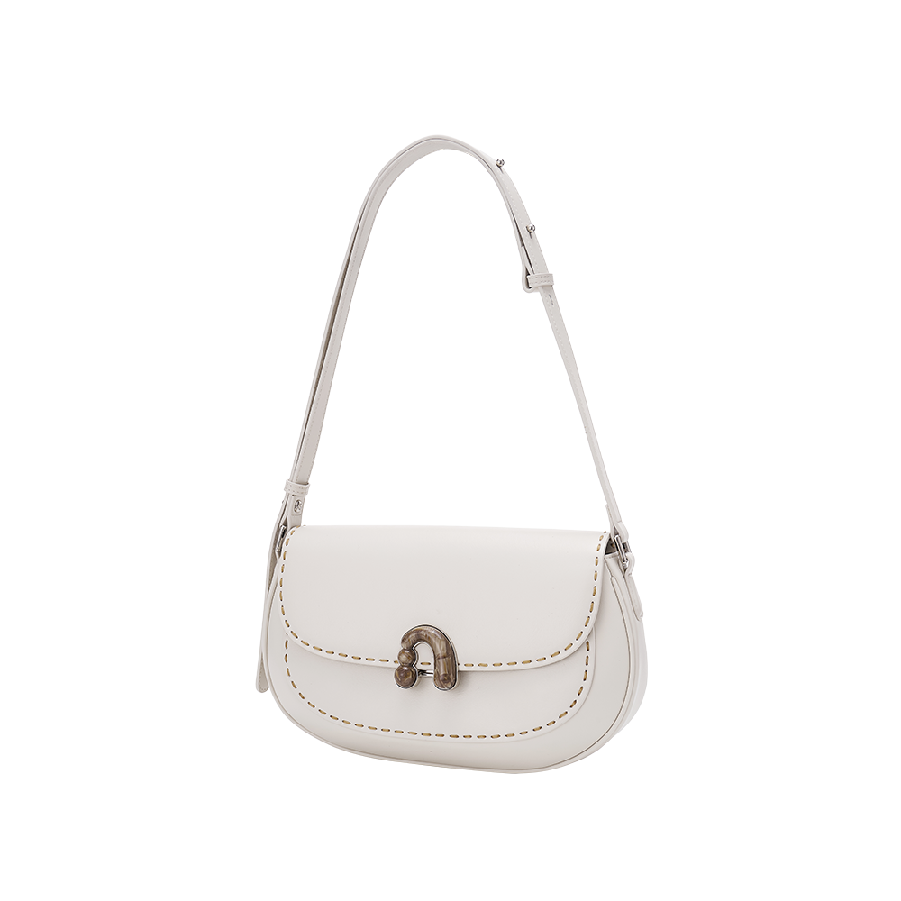 White leather shoulder bag with metal clasp and contrast stitching, Amazing Song official site