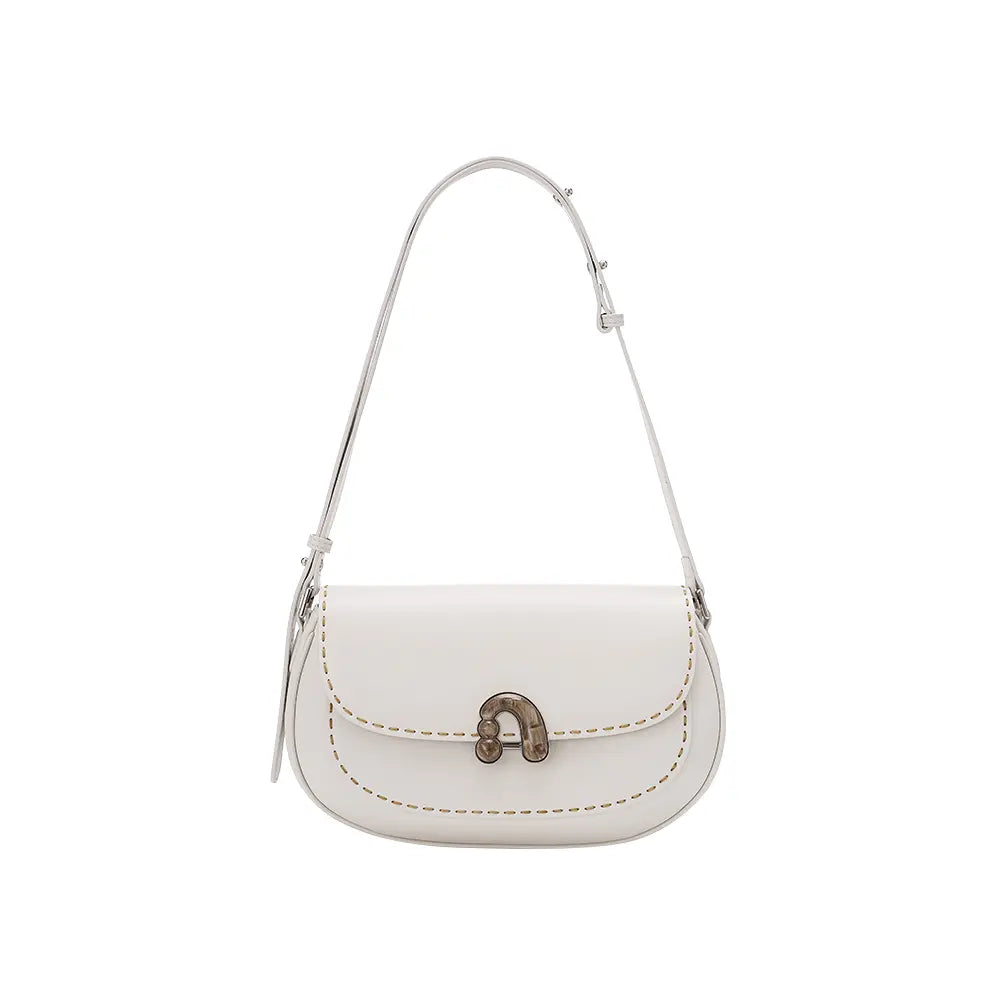 White leather shoulder bag with metal clasp and contrast stitching, Amazing Song accessories