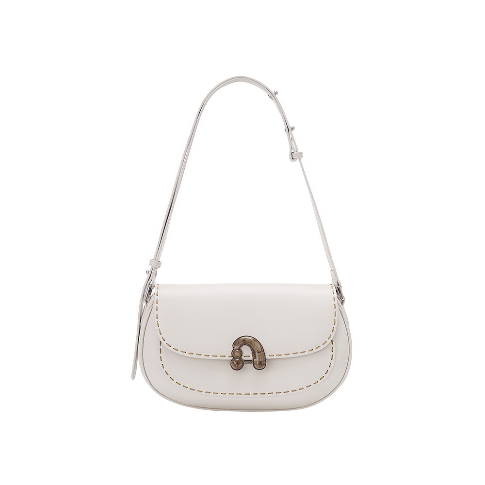 White leather shoulder bag with metal clasp and contrast stitching, Amazing Song accessories