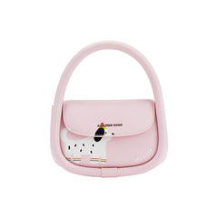 Amazing Song pink handbag with dog illustration and 'it’s cute' text on front