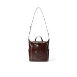Dark brown leather backpack with top handle and shoulder strap, Amazing Song official website