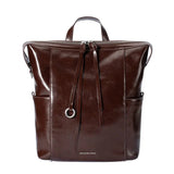 Amazing Song dark brown leather backpack with zipper and front ring accent