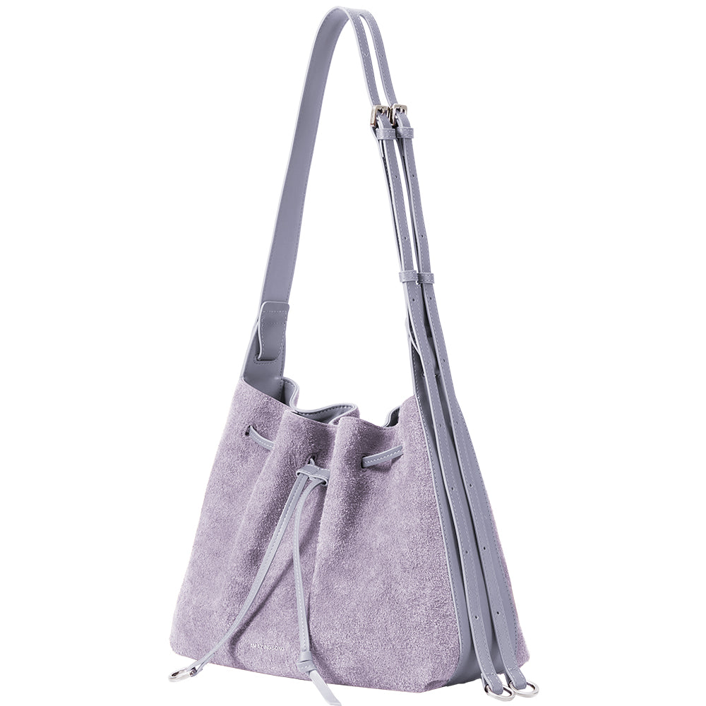 Light purple suede bucket bag with adjustable strap, Amazing Song official website