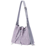 Light purple suede bucket bag with adjustable strap, Amazing Song official website