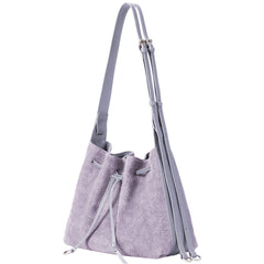 Light purple suede bucket bag with adjustable strap, Amazing Song official website