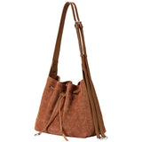 Brown suede bucket bag with adjustable leather strap, Amazing Song fashion accessory