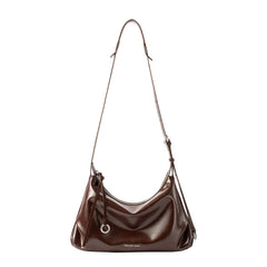 Amazing Song dark brown leather shoulder bag with adjustable strap on white background