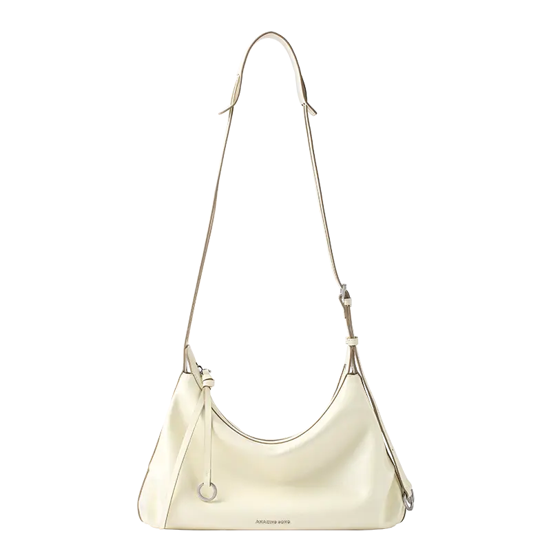 Amazing Song cream leather shoulder bag with adjustable strap and minimalist design