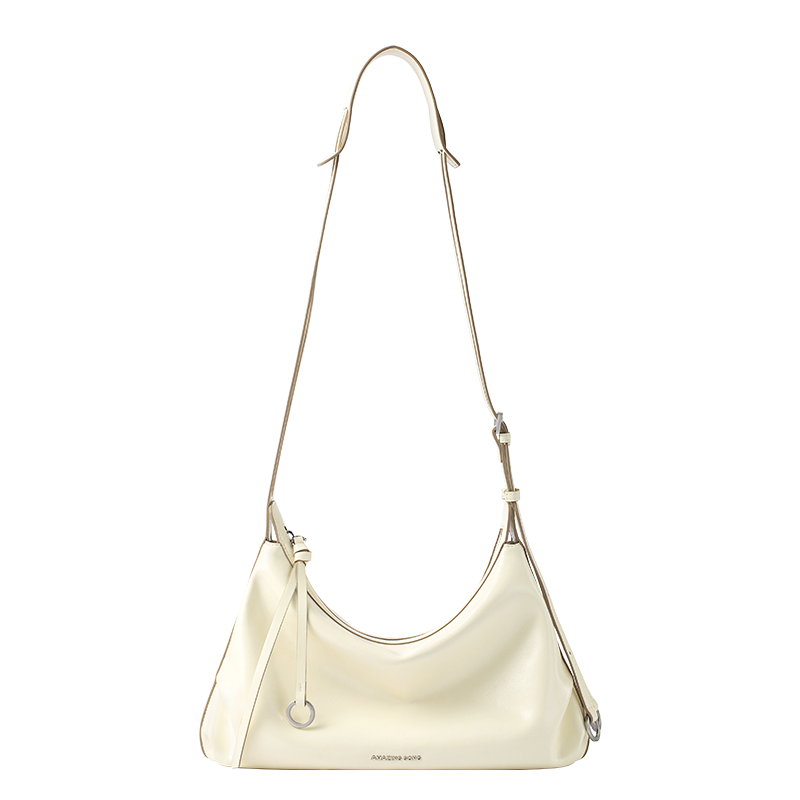 Amazing Song cream leather shoulder bag with adjustable strap and minimalist design