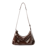 Amazing Song brown leather shoulder bag with long adjustable strap and silver ring detail