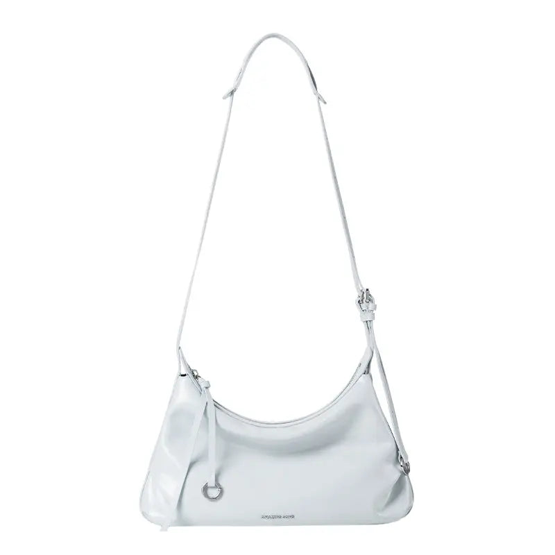 Sleek white shoulder bag with adjustable strap and silver hardware, Amazing Song accessory