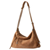 Brown suede shoulder bag with adjustable leather strap, Amazing Song official site