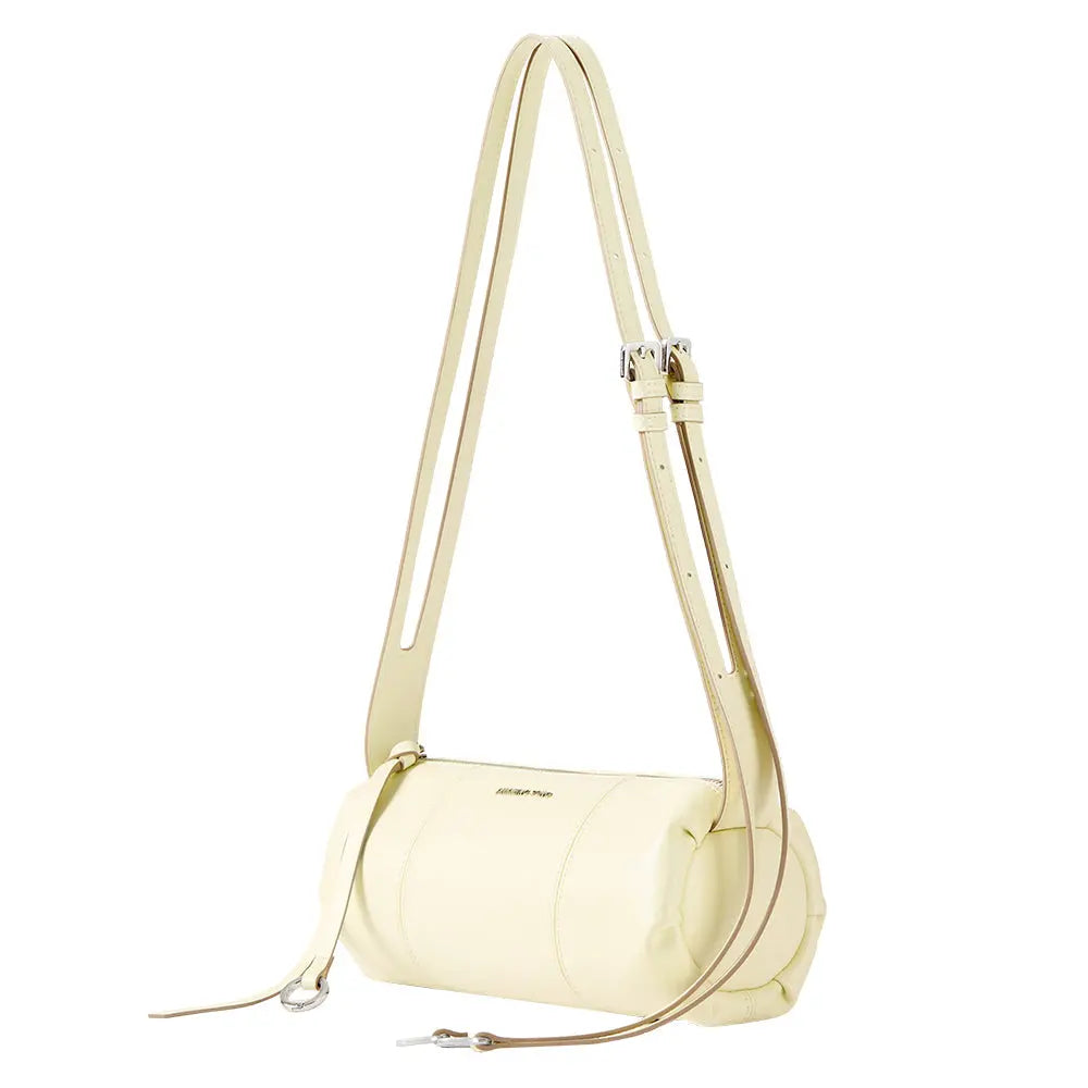 Cream cylindrical shoulder bag with adjustable strap, Amazing Song official website