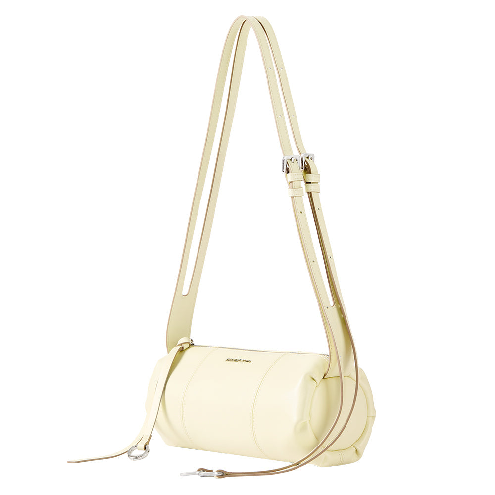 Cream cylindrical shoulder bag with adjustable strap, Amazing Song official website