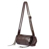 Amazing Song dark brown leather cylinder shoulder bag with adjustable double straps