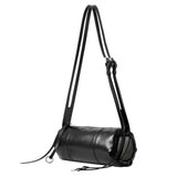 Sleek black leather shoulder bag with long adjustable strap, Amazing Song accessory