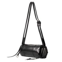 Sleek black leather shoulder bag with long adjustable strap, Amazing Song accessory
