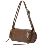 Brown leather cylindrical shoulder bag with adjustable strap, Amazing Song accessories