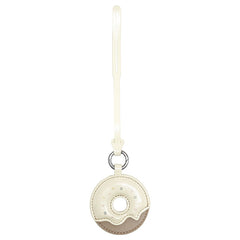 Cream and beige donut-shaped Amazing Song leather keychain with strap on white background