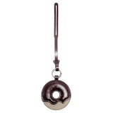 Amazing Song brown donut-shaped leather keychain with strap on white background