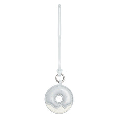 Light grey donut-shaped keychain with strap on white background, Amazing Song accessory.