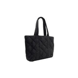 Amazing Song black quilted tote bag with double handles on white background