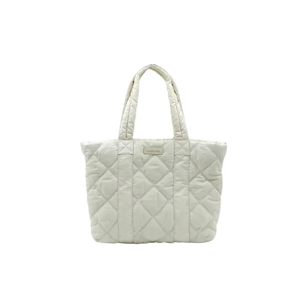 Amazing Song quilted white tote bag with handles on white background
