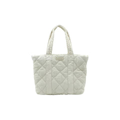Amazing Song quilted white tote bag with handles on white background