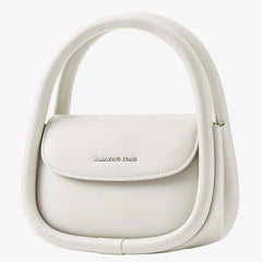 Amazing Song white handbag with unique rounded double handle, minimalist style