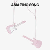 Amazing Song pink guitar-shaped leather keychains on white background