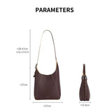 Amazing Song brown leather shoulder bag with adjustable strap, dimensions 27x27x12.5cm, product display.