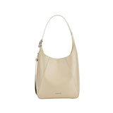 Beige leather shoulder bag with minimalist design, featured on Amazing Song official website