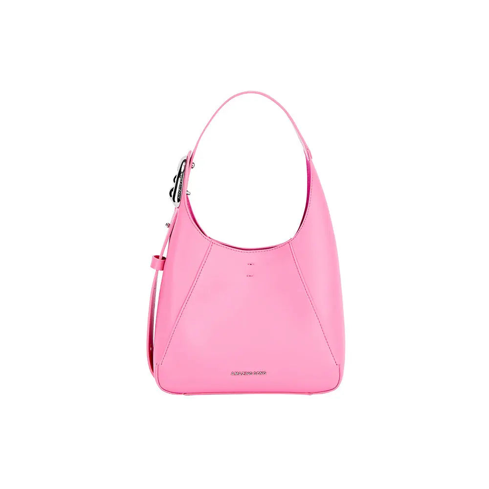 Amazing Song pink leather handbag with top handle, front view on white background
