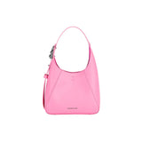 Amazing Song pink leather handbag with top handle, front view on white background