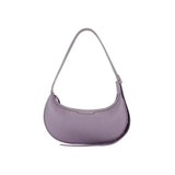 Purple leather shoulder bag with curved design on white background, Amazing Song