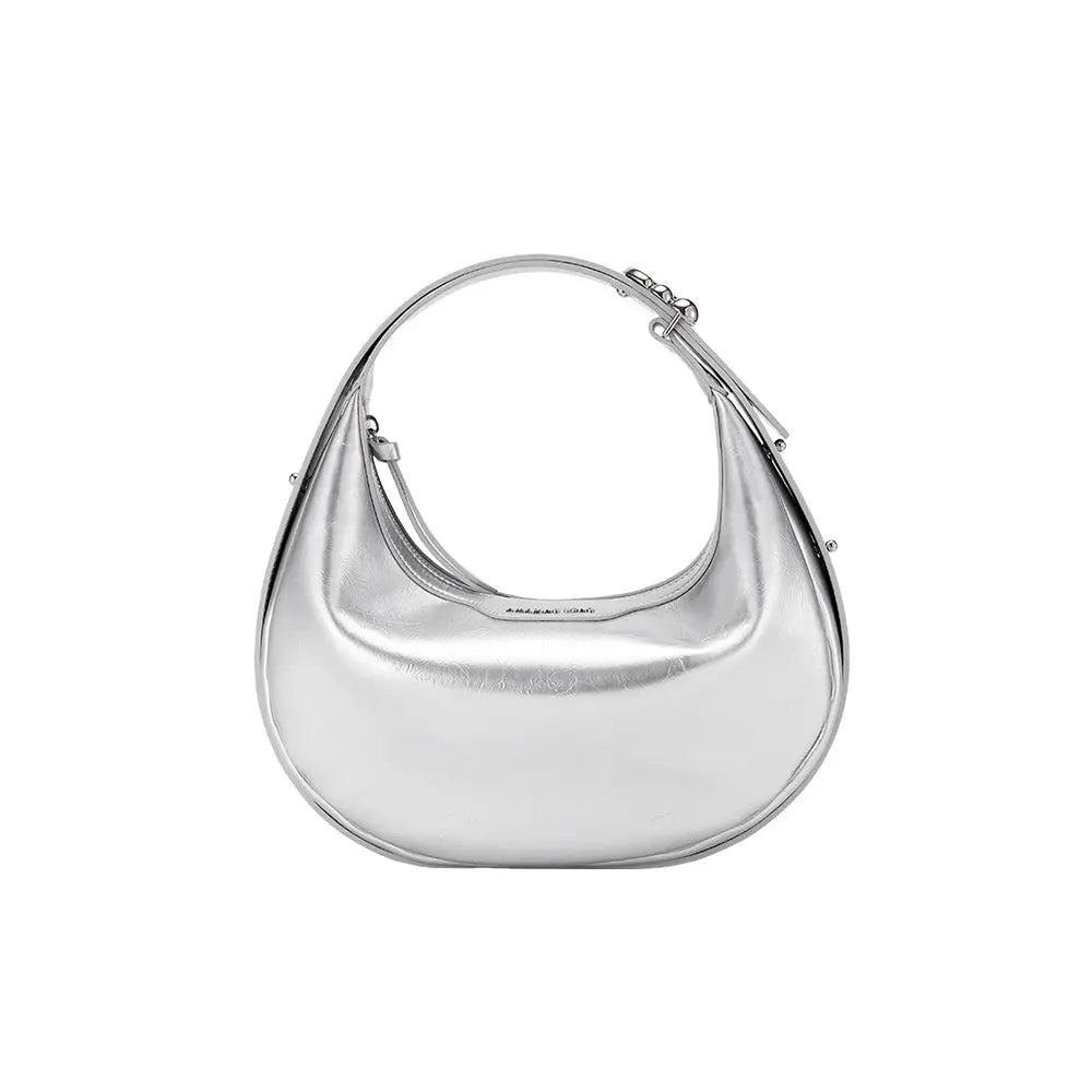 Silver crescent-shaped handbag with curved handle, Amazing Song official collection