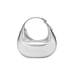 Silver crescent-shaped handbag with curved handle, Amazing Song official collection