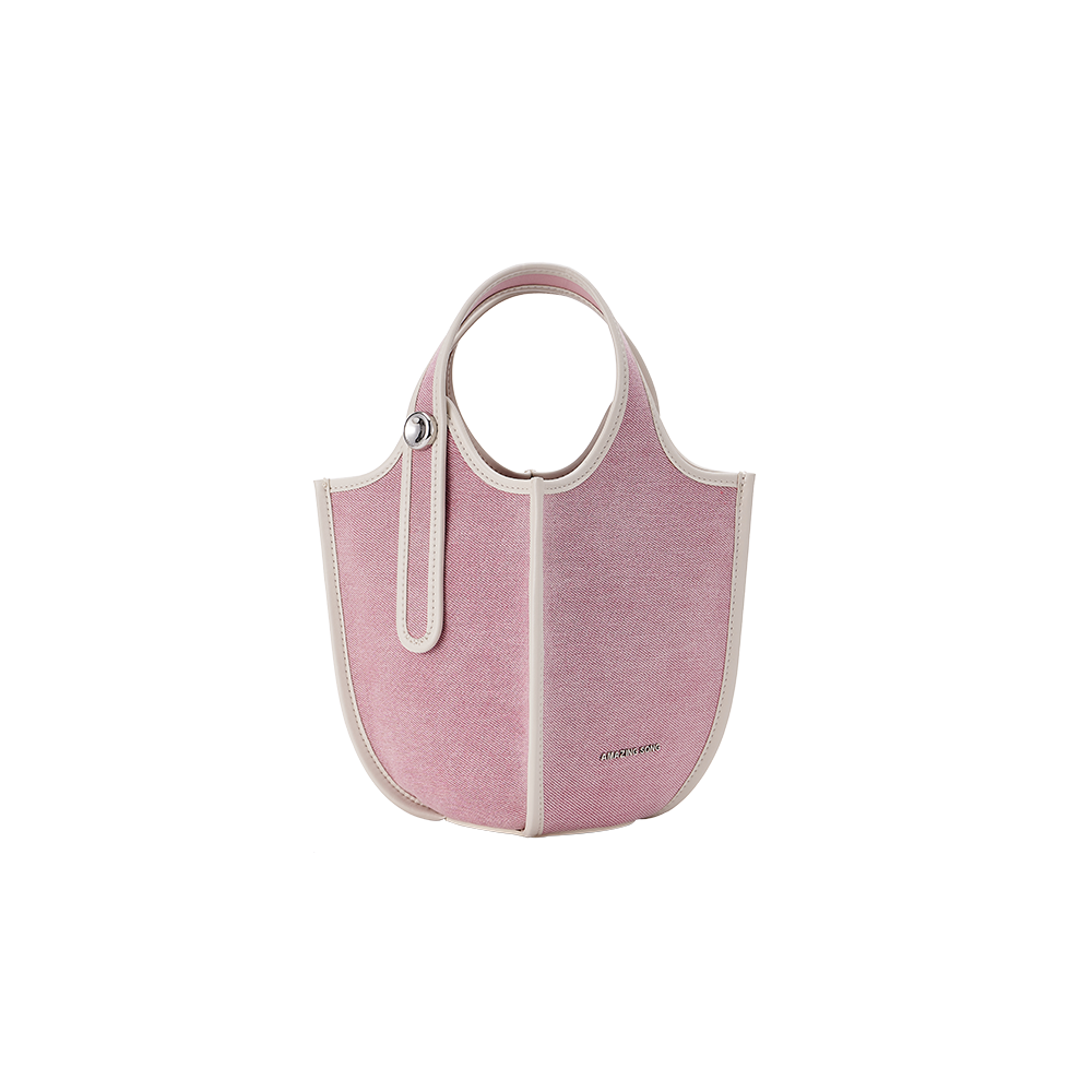 Pink canvas handbag with white trim on white background, Amazing Song official website product