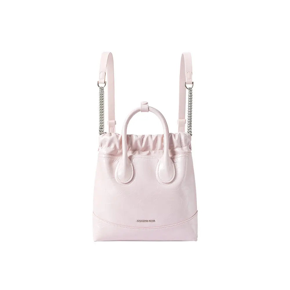 Amazing Song light pink leather backpack purse with top handles and chain straps
