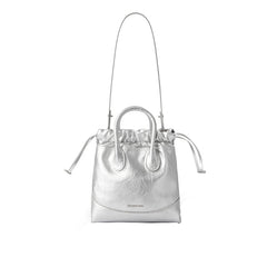 Silver metallic drawstring handbag with top handles, Amazing Song official website product