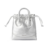 Amazing Song silver metallic tote bag with drawstring top and dual handles